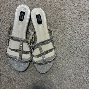 Jones New York Silver Glitter Strappy Heeled Sandals with Crystal Accents